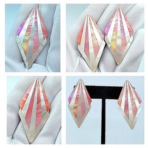 Vintage Pink White Seashell Diamond Shape Geometric Earrings #1218